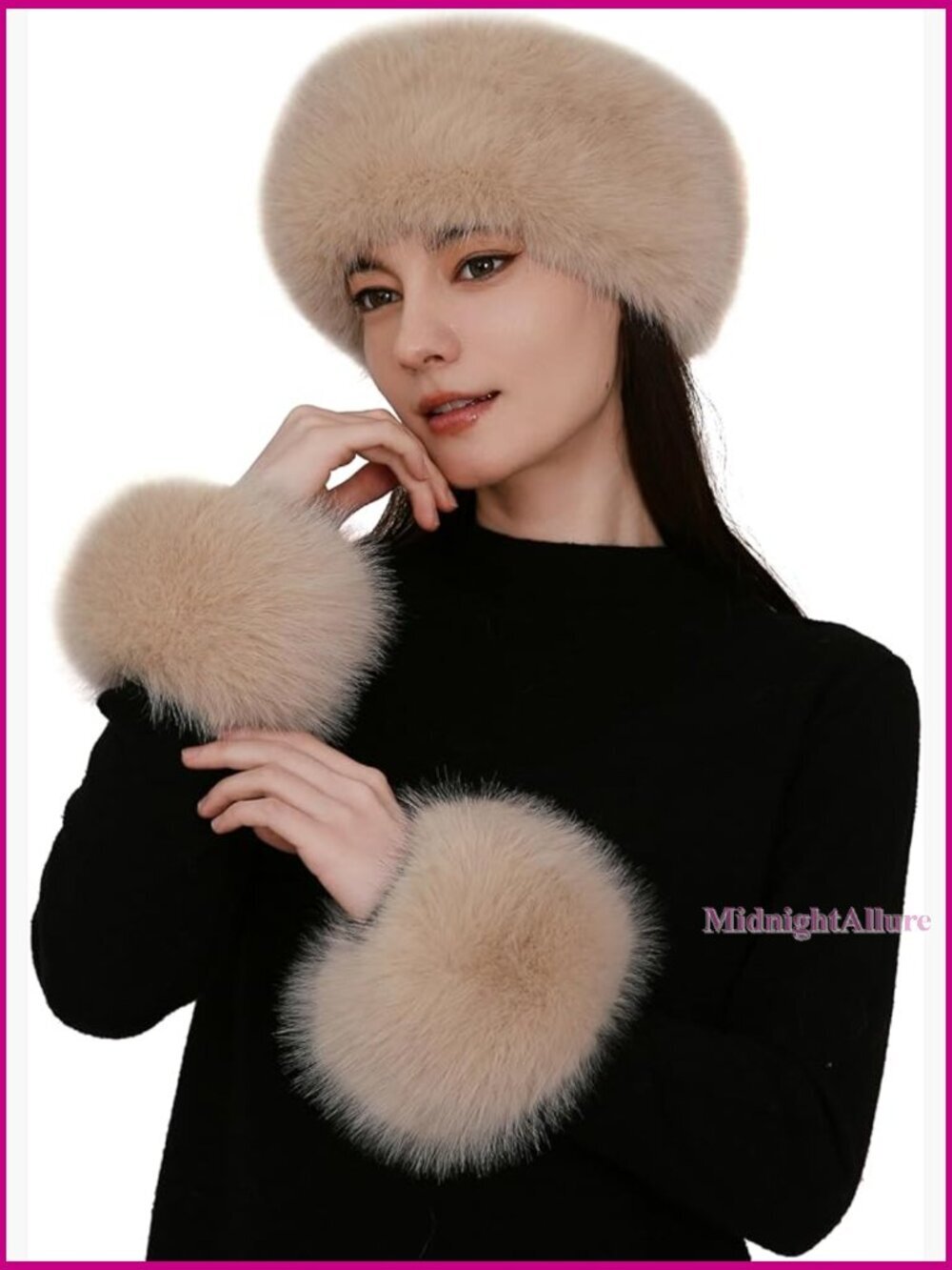 Faux Fox Fur Scarf Set with Headband and Arm Warmers - Winter Accessories